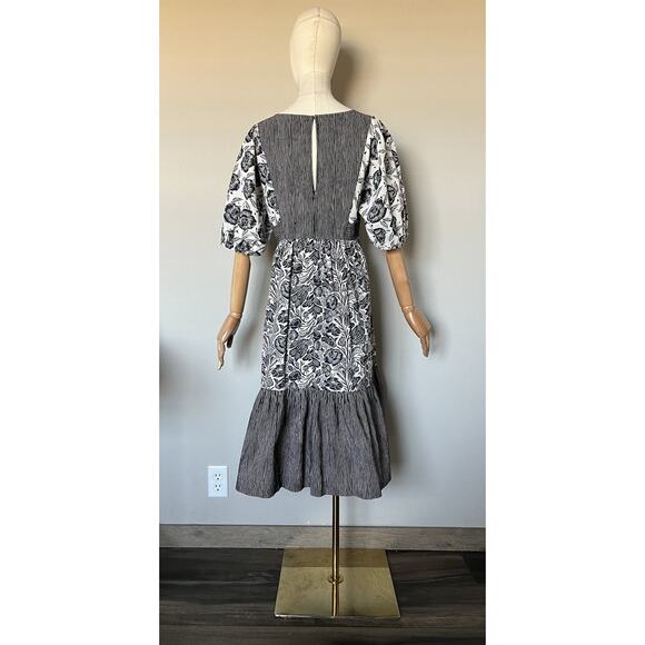 ANTHROPOLOGIE Bloomingprint Dress Size 8 Adrienne Flounced Midi Floral Pockets - Picture 9 of 16